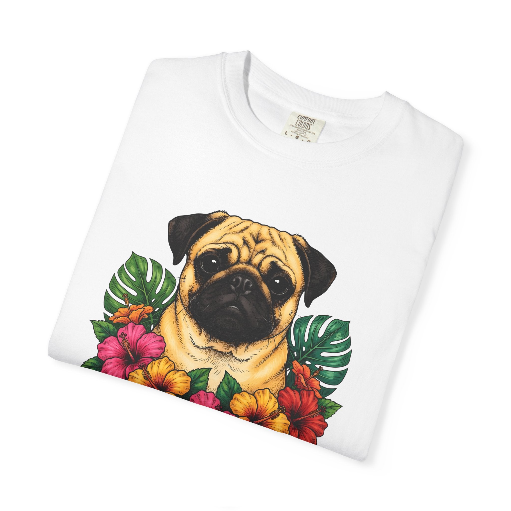 Pug Shirt Dog Botanicals Gift Women Sketch Tee Mops T-Shirt Dog Fan Drawing Graphic Retro Tropical Flowers Tshirt