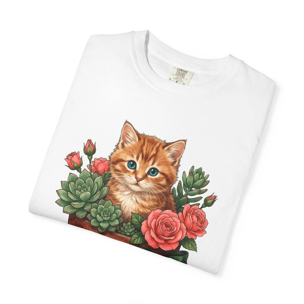 Marmalade Cat Shirt Cat Greenery Gift Women Pastel Tee Tabby Cat T-Shirt Cat Fan Fancy Cat Tshirt Botanical Graphic Leaves Houseplant Tshirt