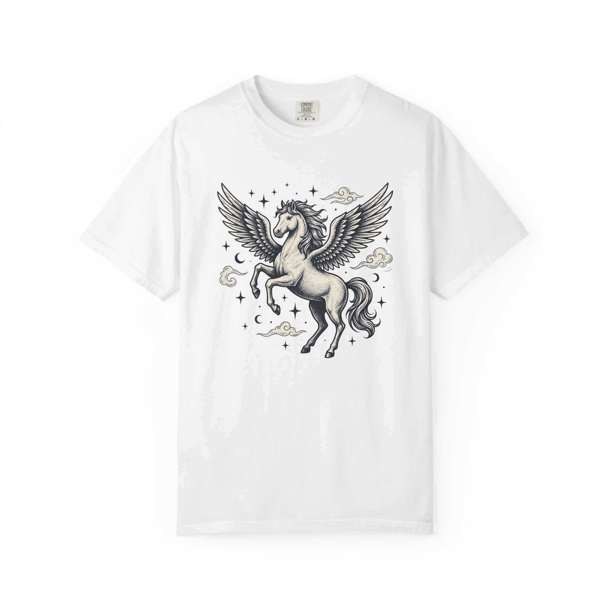 Winged Horse Shirt Fantasy Astrology Gift Women Ink Tee Pegasus T-Shirt Mythical Fan Tattoo Tshirt Zodiac Graphic Retro Sparkles Tshirt