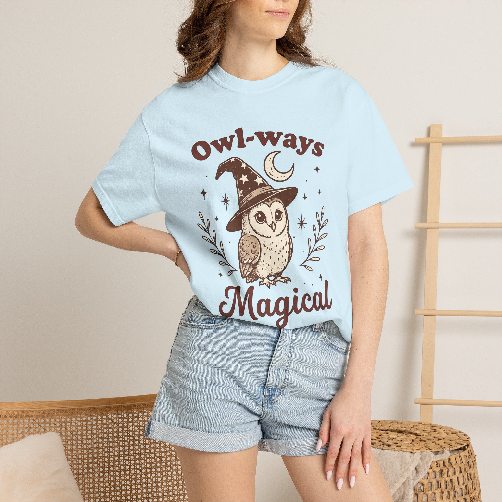 Owl Warlock Hat Shirt Halloween Mystic Gift Women Old School Tee Wizard Hat T-Shirt Horror Fan Witchery Graphic Tshirt Outline Nightlight
