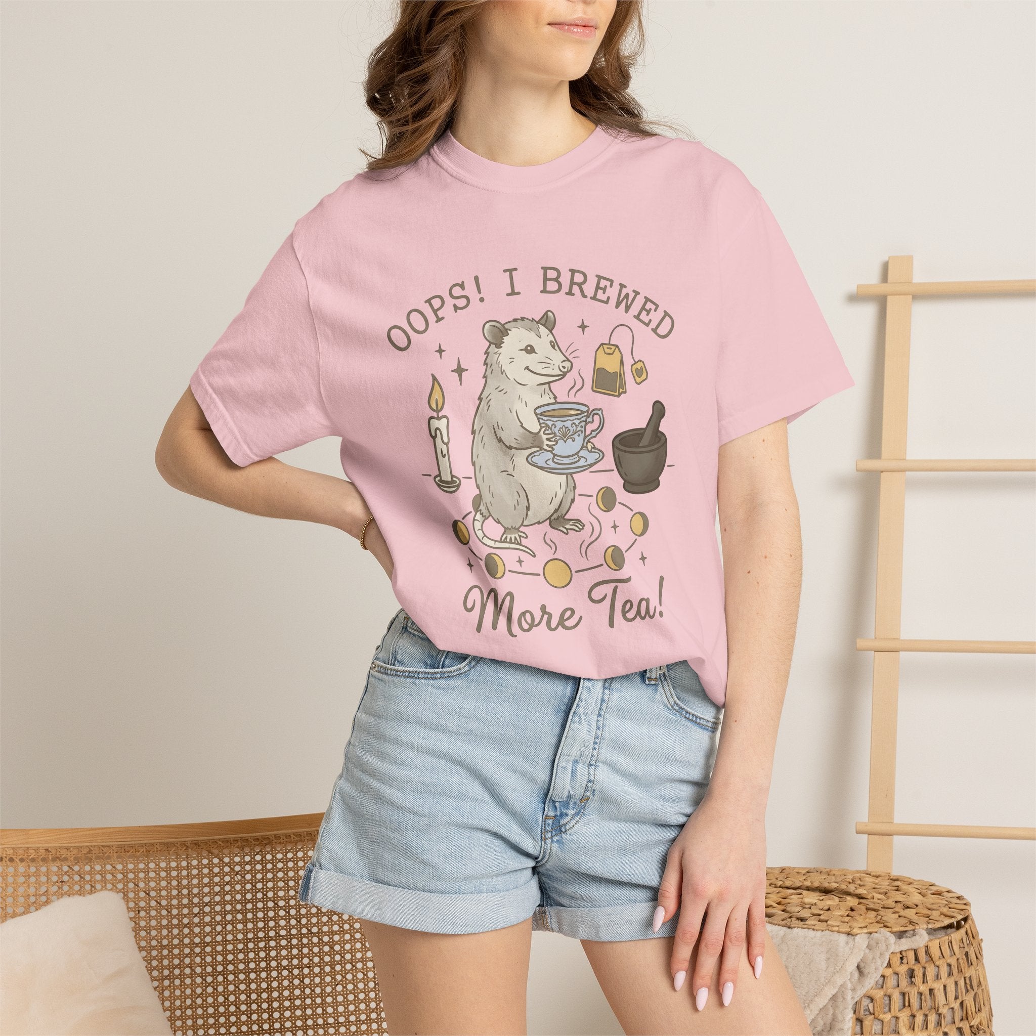 Opossum Teacup Shirt Halloween Sorcery Gift Women Fantasy Tee Possum T-Shirt Horror Fan Occult Tshirt Magic Graphic Retro Wax Candle Tshirt