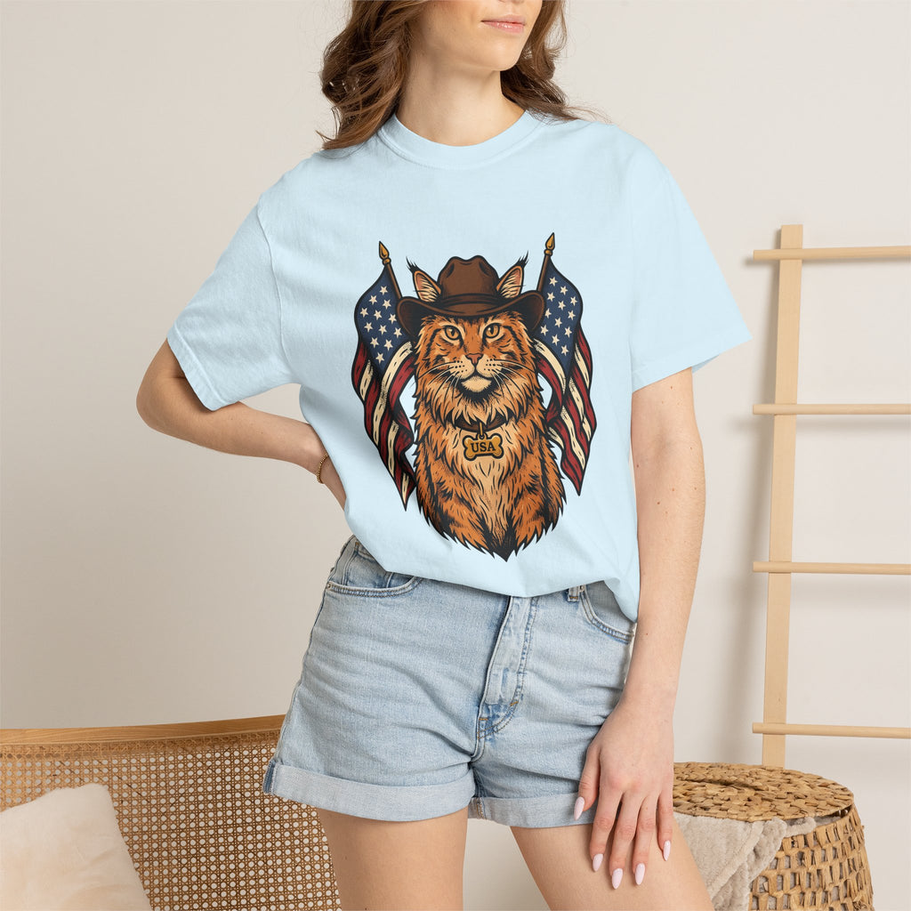 Cowboy Cat Shirt America/4th Of July Patriotic Gift Women Vintage Tee Kitty Cat T-Shirt Independence Day Fan Retro Tshirt Nationalistic