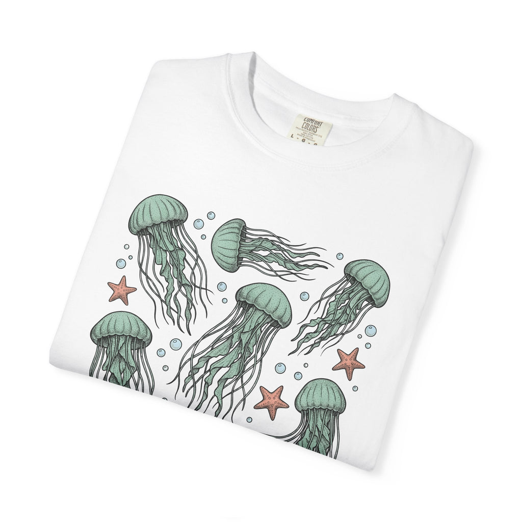 Jellyfish Motif Shirt Ocean Environment Gift Women Cartoon Tee Medusa T-Shirt Marine Fan Jelly Art Tshirt Eco Graphic Sketch Starfishes