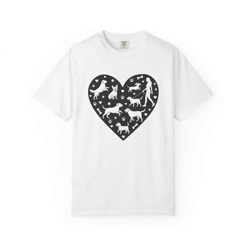 Dog Heart Shirt Dog Mom Pet Gift Women Silhouette Tee Canine T-Shirt Dog Mom Fan Outline Tshirt Animal Graphic Minimalist Paw Print Tshirt
