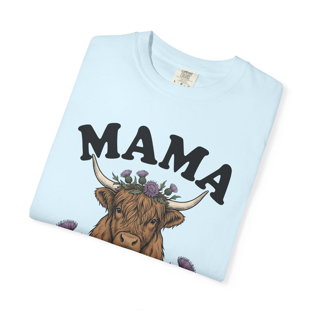 Highland Ox Shirt Moms Rural Gift Women Tribal Tee Highland Cattle T-Shirt Mother Fan Celtic Tshirt Country Graphic Line Art Blossom Wreath