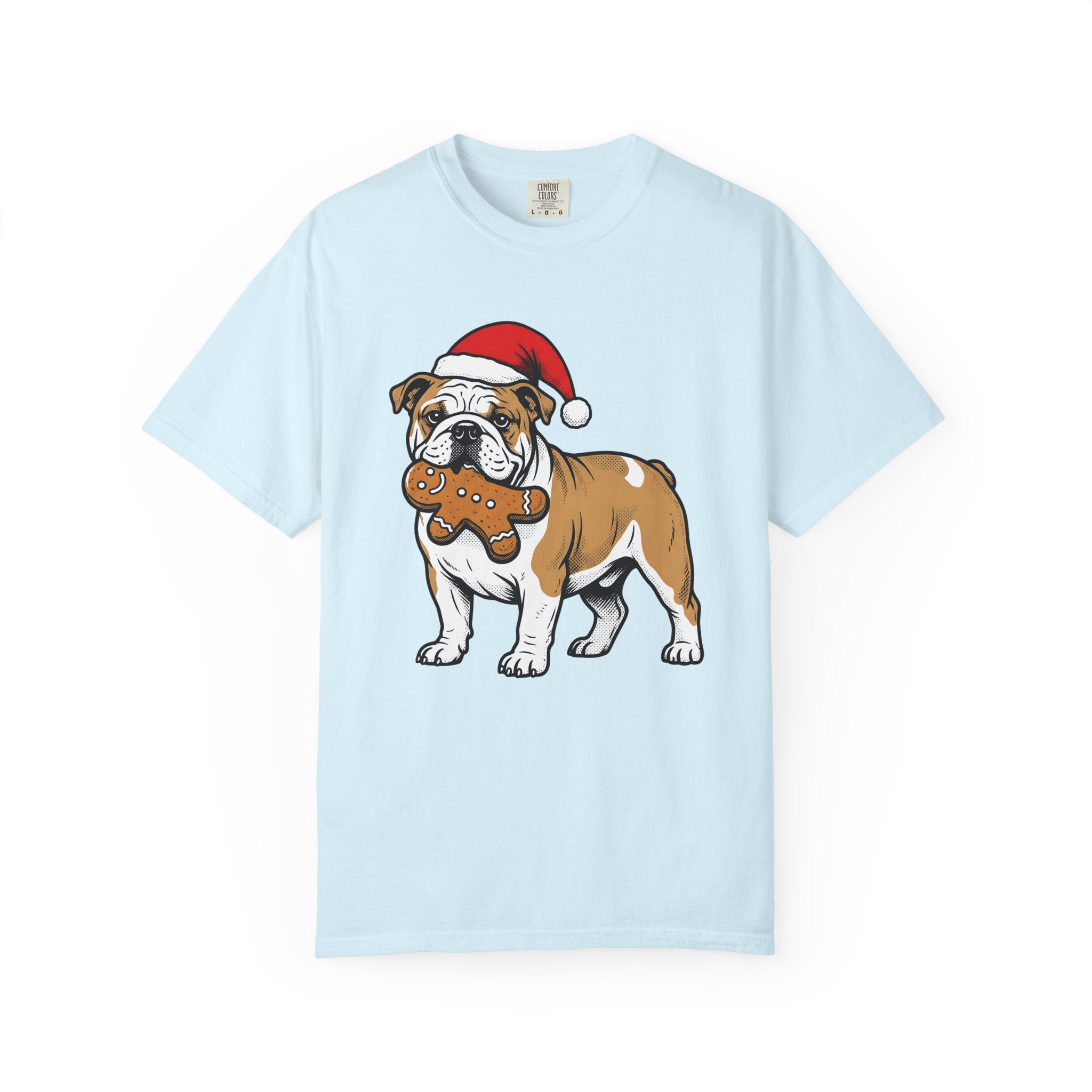 Bulldog Shirt Dog Festive Gift Women Line Art Tee Dog T-Shirt Dog Fan Illustration Graphic Classic Christmas Bonnet Tshirt