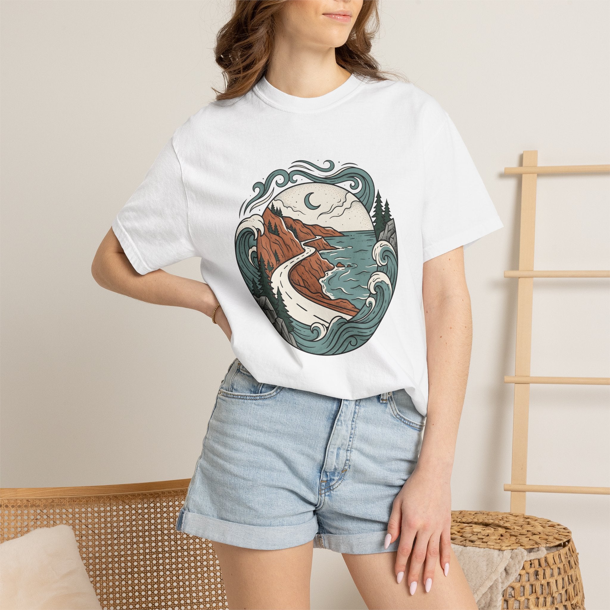 Coastal Landscape Shirt Cottagecore Nature Gift Women Boho Tee Seascape T-Shirt Homesteader Fan Bohemian Tshirt Wilderness Graphic Vintage