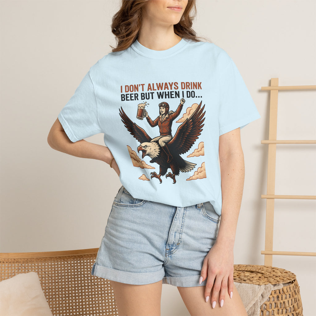 Girl Flying Eagle Shirt Funny Wildlife Gift Women Distressed Tee Eagle T-Shirt Humor Fan Vintage Tshirt Animal Graphic Cartoon Beer Glass