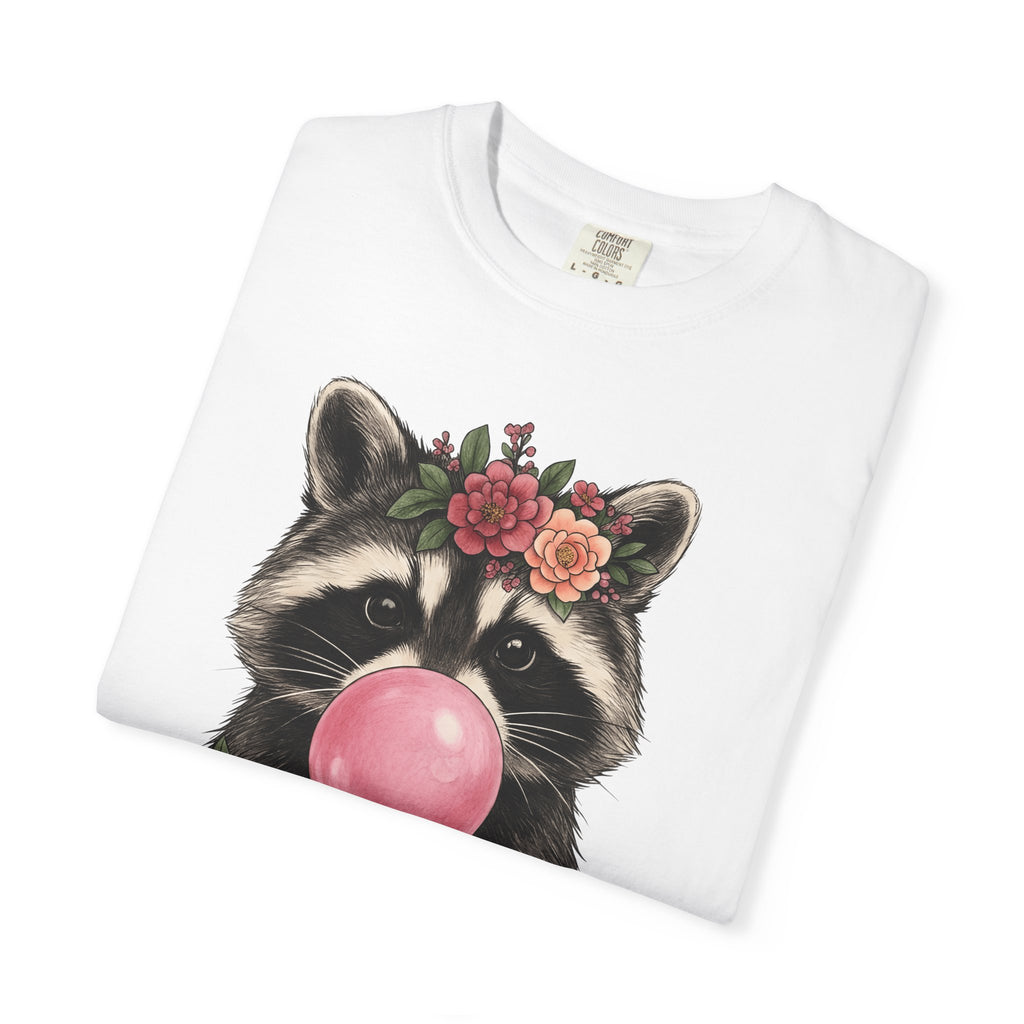 Raccoon Blossoms Shirt Animals Garden Gift Women Rustic Tee Raccoon T-Shirt Wildlife Fan Country Tshirt Gardening Graphic Doodle Chewing Gum