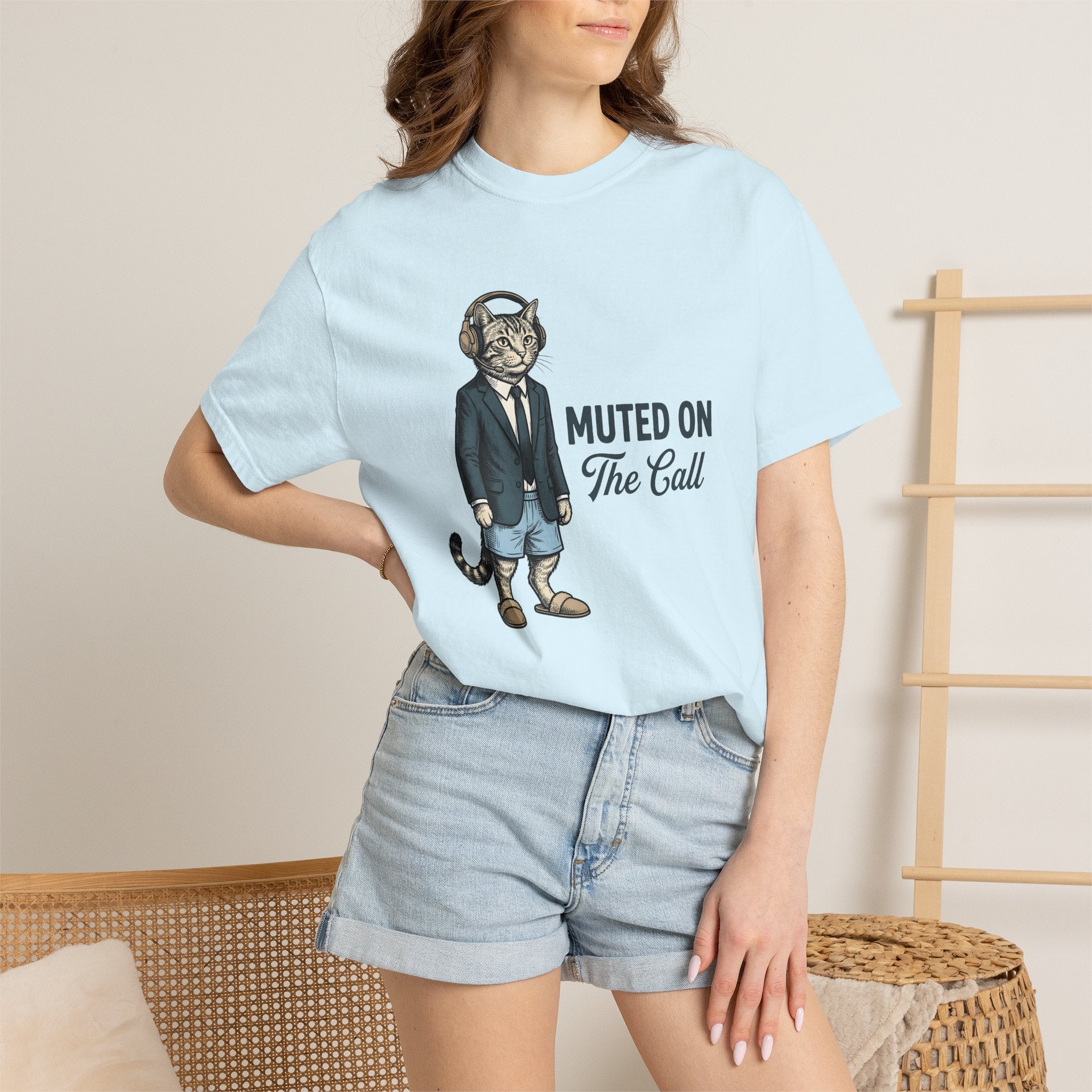Cat Suit Shirt Cat Work From Home Gift Women Vintage Tee Catsuit T-Shirt Cat Fan Retro Tshirt Remote Graphic Hand Drawn Headphones Tshirt