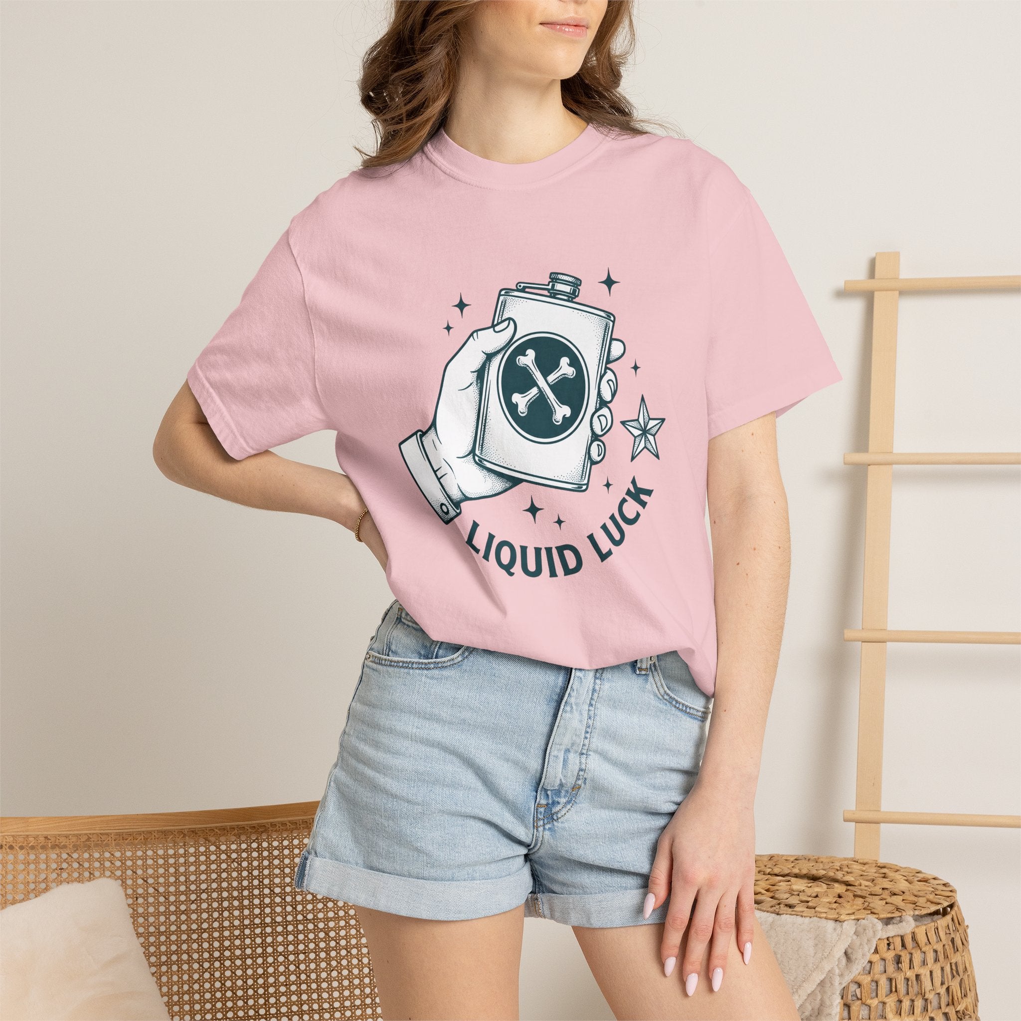Hip Flask Shirt Lucky Alcohol Gift Women Rustic Tee Flask T-Shirt Luck Fan Booze Graphic Nostalgic Star Shape Tshirt