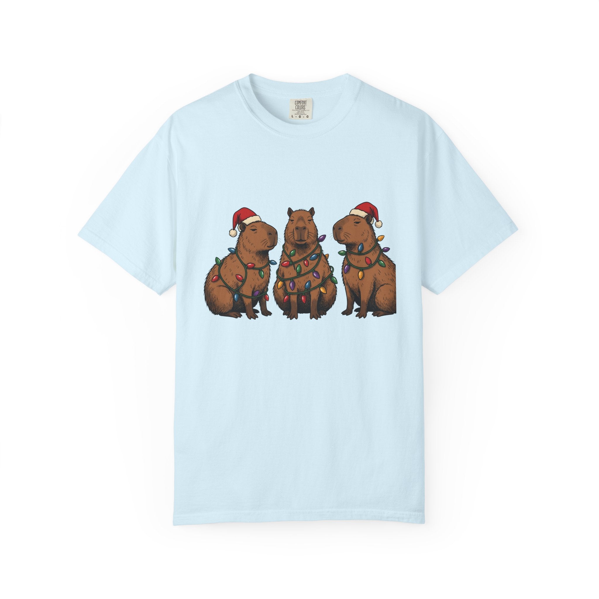 Capybara Set Shirt Christmas Pets Gift Women Hand Drawn Tee Rodent T-Shirt Xmas Fan Illustrated Tshirt Animal Graphic Sketch Fairy Lights