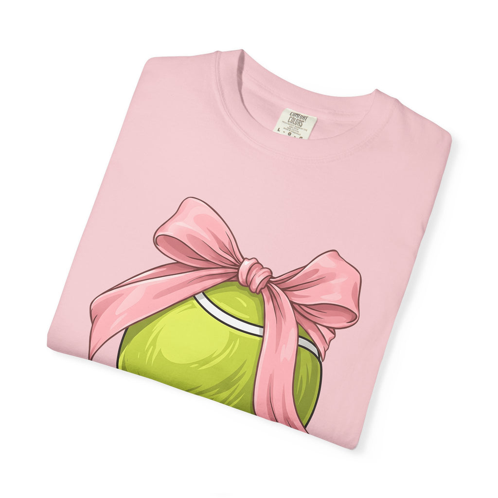 Tennis Ball Bow Shirt Moms Exercise Gift Women Anime Tee Tennis Bow T-Shirt Motherhood Fan Cartoon Tshirt Fitness Graphic Doodle Pink Bow