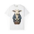 Lamb Basket Shirt Easter Creatures Gift Women Line Art Tee Hamper T-Shirt Easter Fan Hand Drawn Tshirt Animal Graphic Rustic Spring Eggs