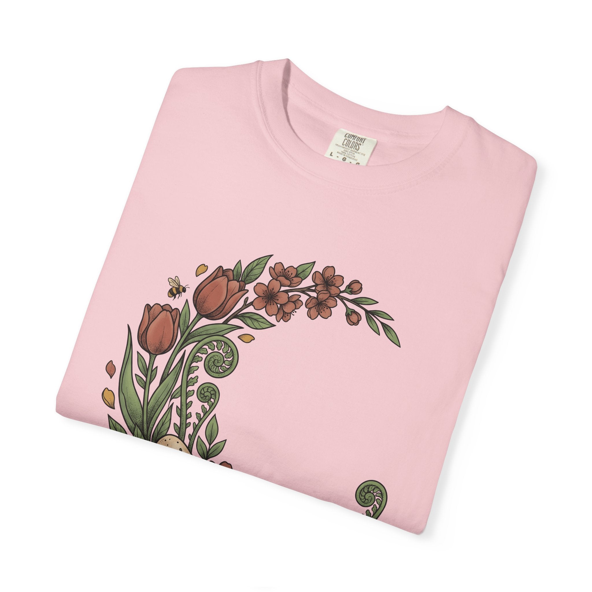 Bloom Egg Shirt Spring Festivity Gift Women Natural Tee Easter Egg T-Shirt Springtime Fan Organic Tshirt Celebration Graphic Sketch Insect