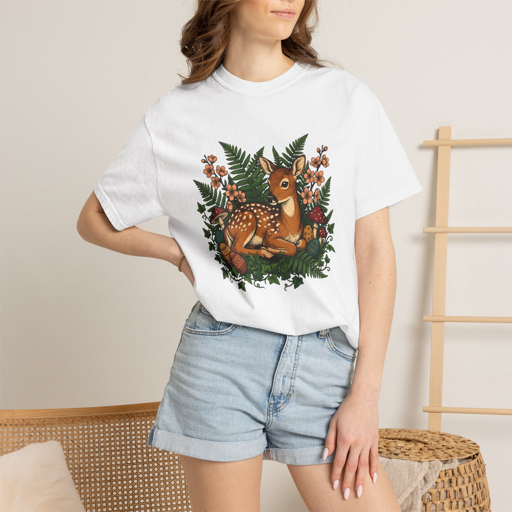 Doe Shirt Easter Trees Gift Women Leaf Tee Deer T-Shirt Easter Fan Foliage Tshirt Forest Graphic Sketch Decorated Eggs Tshirt