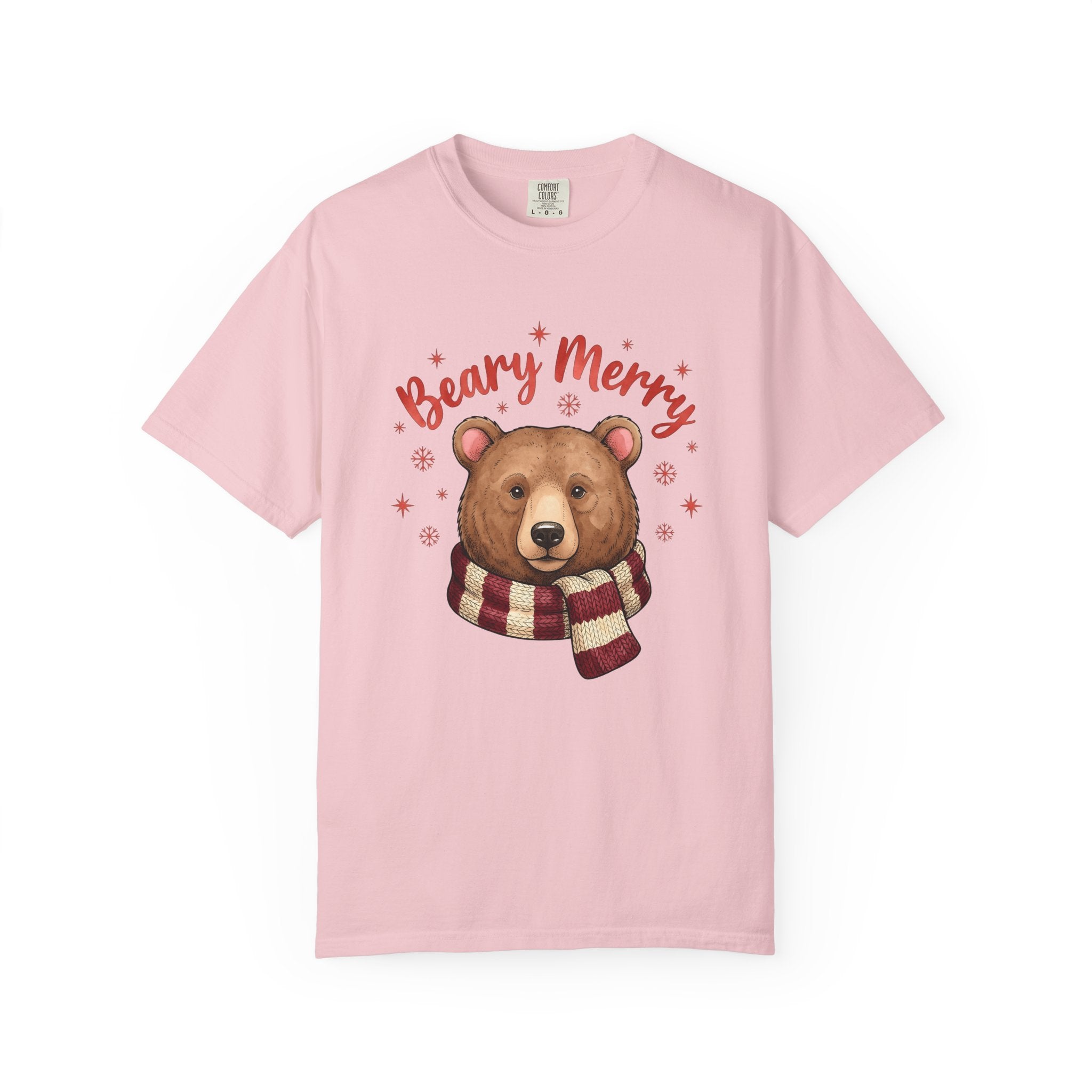 Bear Scarf Shirt Animals Holiday Gift Women Cute Tee Teddy T-Shirt Wildlife Fan Cartoon Tshirt Christmas Graphic Doodle Snowflakes Tshirt