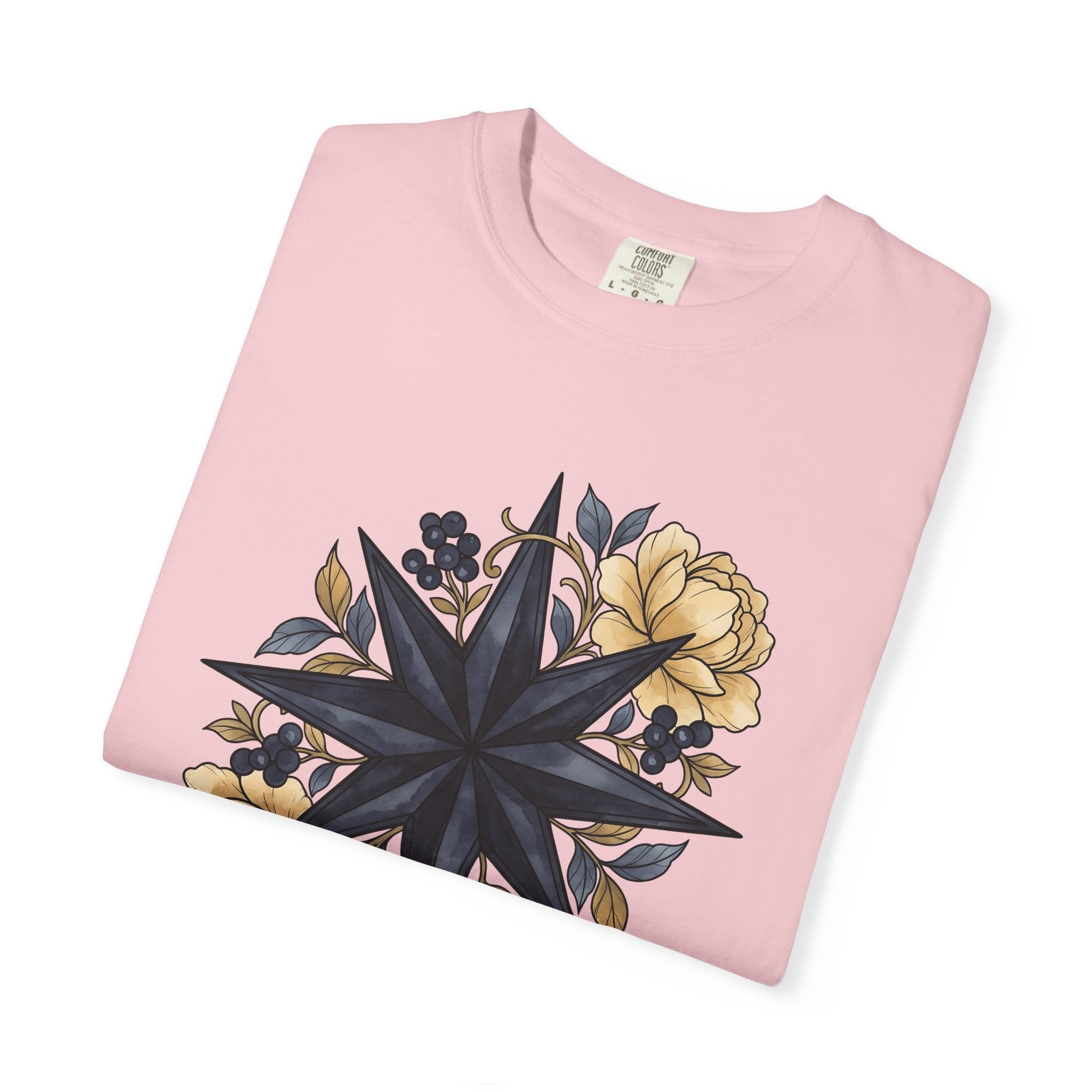 Compass Rose Shirt Boho Chic Plants Gift Women Floral Tee Wind Rose T-Shirt Bohemian Fan Floral Art Tshirt Botanical Graphic Watercolor