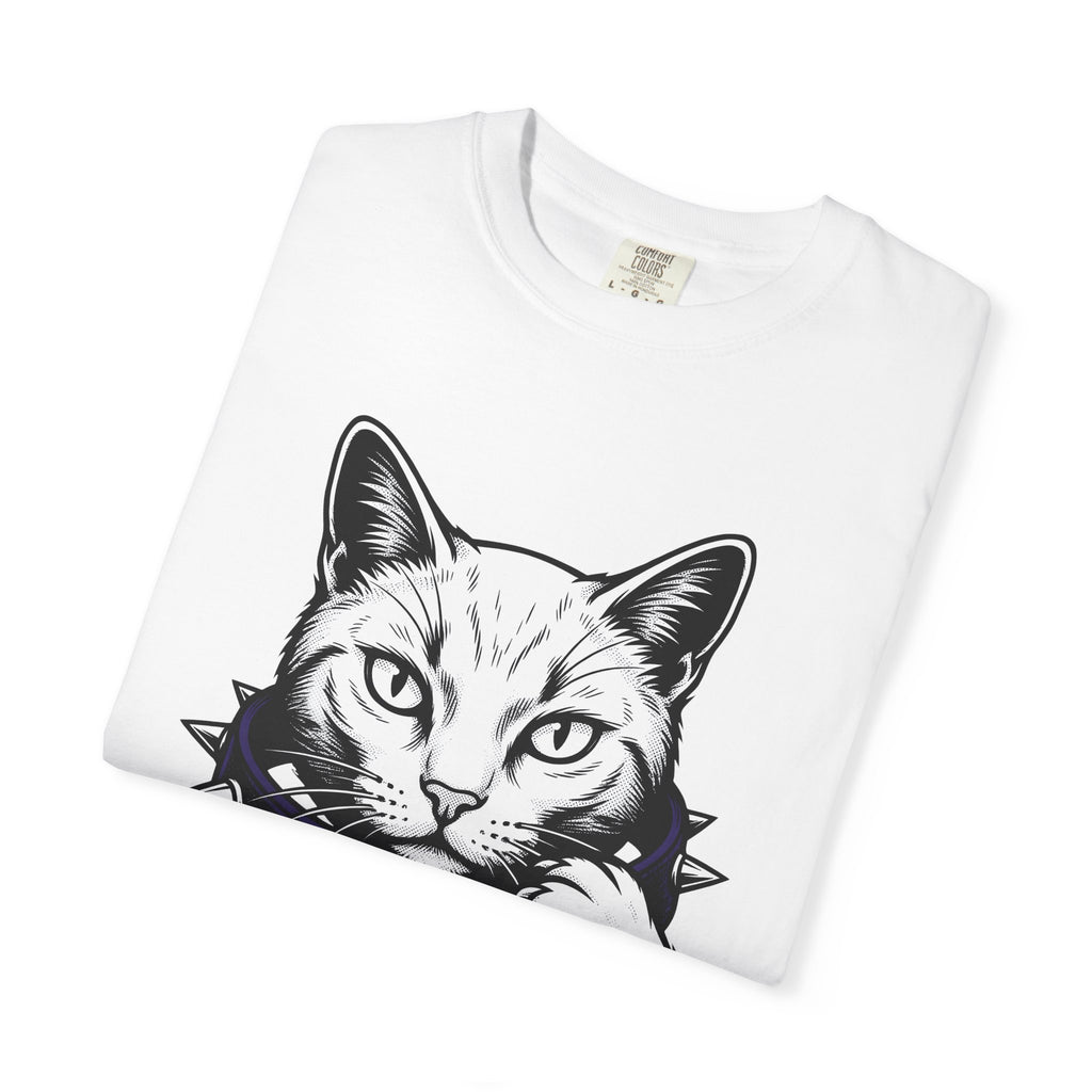 Cat Face Shirt Cat Alternative Gift Women Ink Tee Kitty T-Shirt Feline Fan Tattoo Tshirt Punk Graphic Classic Studded Collar Tshirt