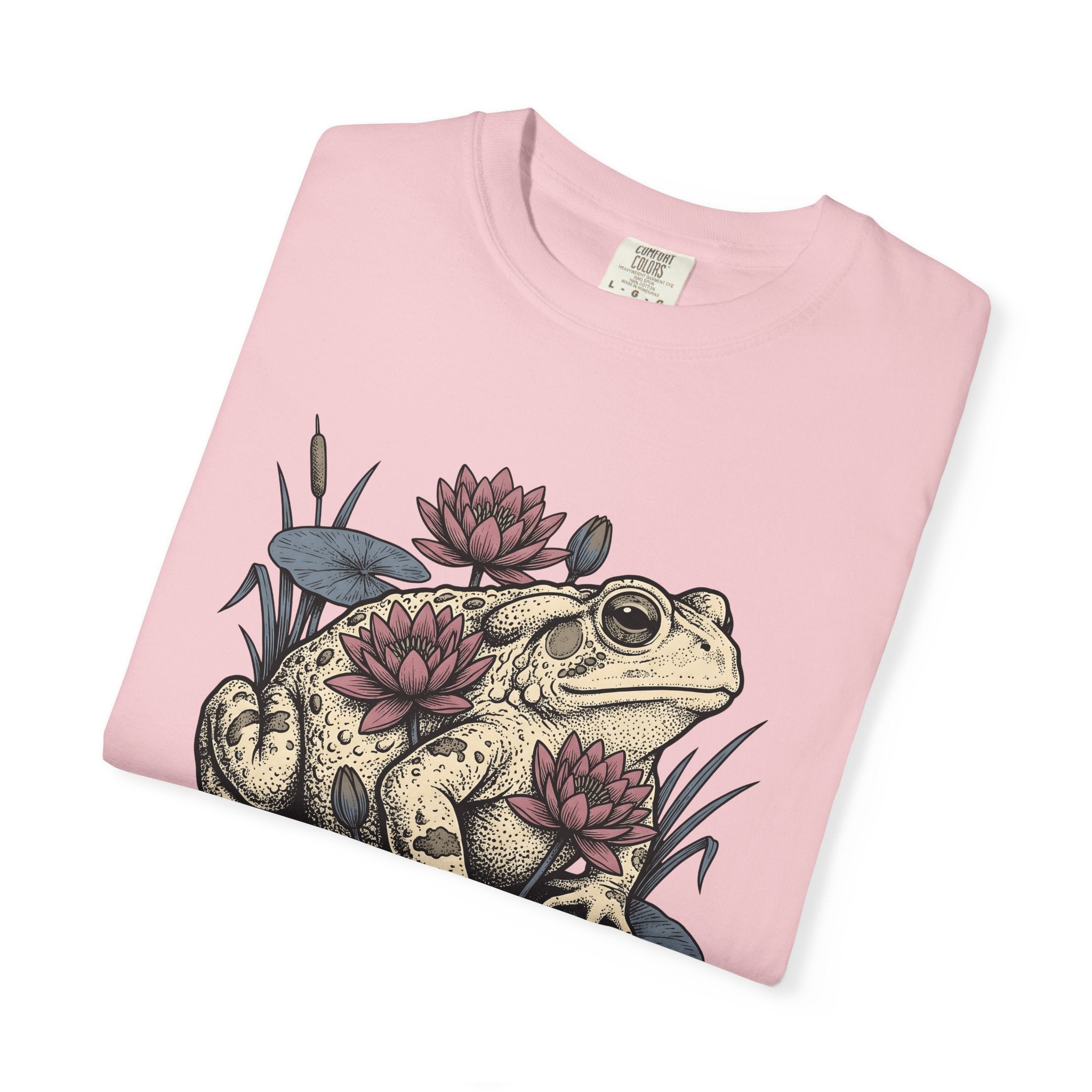 Frog Lily Pad Shirt Animals & Flowers Environment Gift Women Naturalistic Tee Toad T-Shirt Wildlife Fan Realistic Tshirt Eco Graphic Sketch