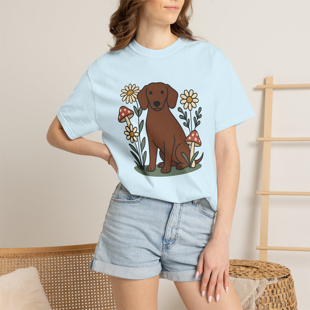 Tan Dog Shirt Dog Botanicals Gift Women Animated Tee Canine T-Shirt Dog Fan Cartoon Tshirt Floral Graphic Clean Garden Flowers Tshirt