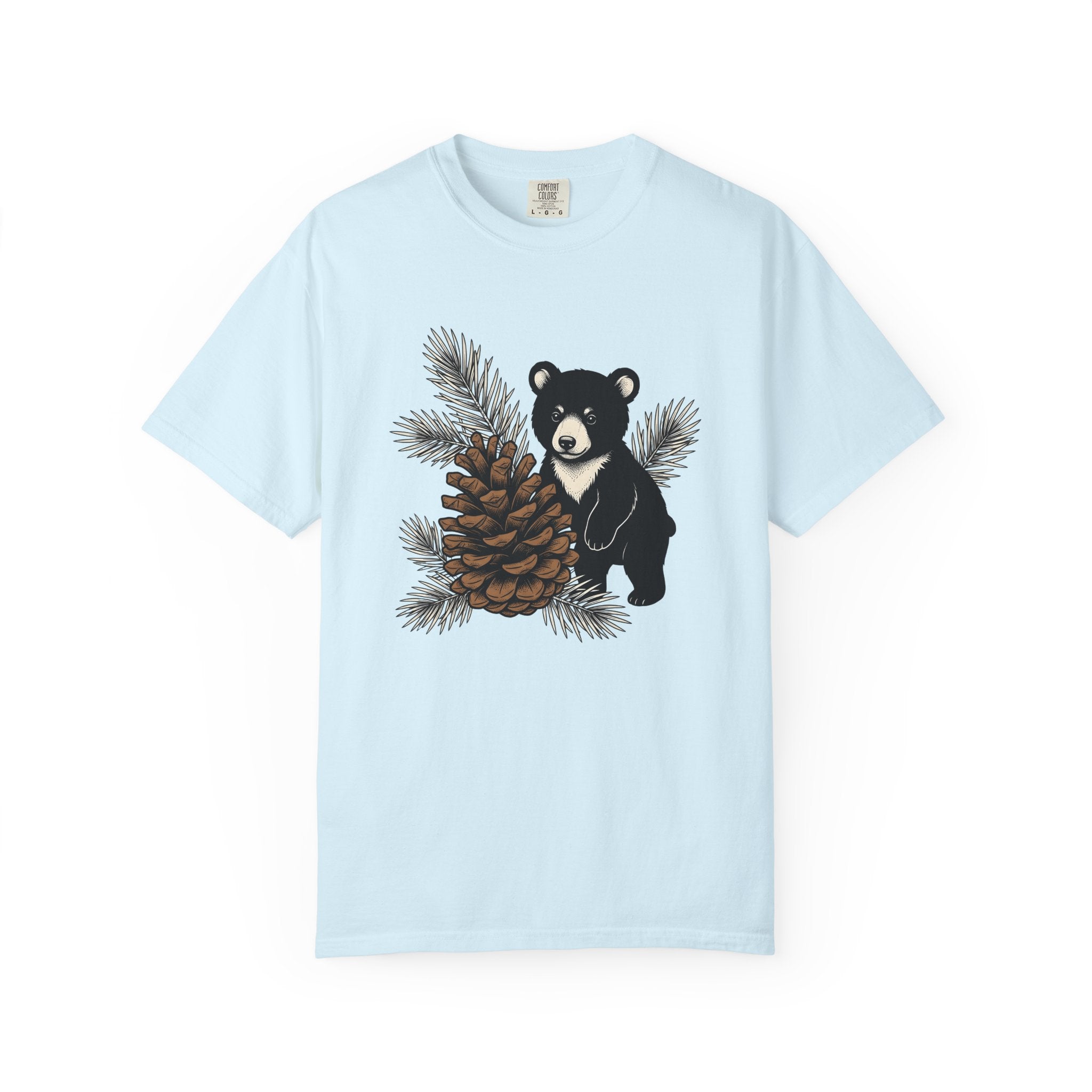 Bear Pinecone Shirt Animals Forest Gift Women Block Print Tee Teddy Bear T-Shirt Wildlife Fan Ursa Tshirt Woods Graphic Antique Pine Needle