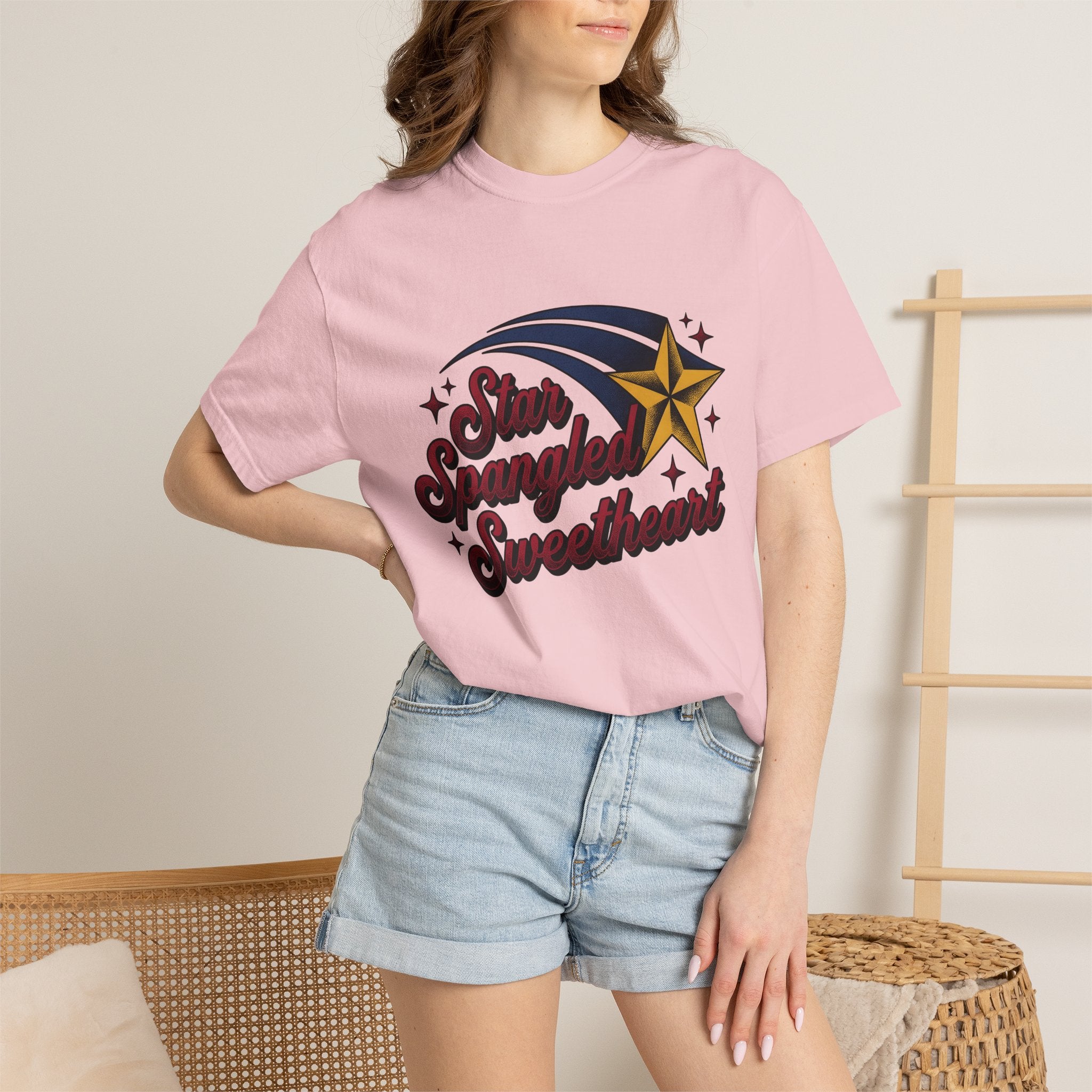 Shooting Star Shirt 4th Of July Flag Gift Women Graphic Tee Meteor T-Shirt Independence Fan Illustrated Design Patriotic Graphic Vintage