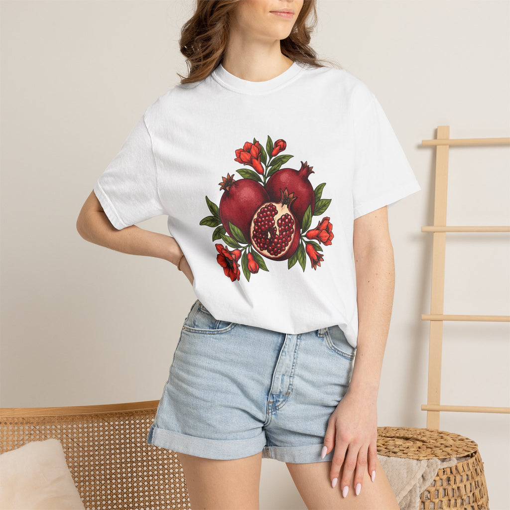 Pomegranate Fruit Shirt Fruit Botany Gift Women Flower Illustration Tee Punica T-Shirt Fruit Fan Botanical Graphic Tshirt Hand Drawn Blossom