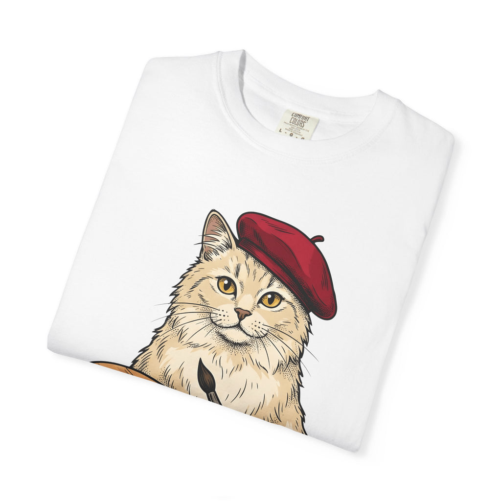 Art Cat Shirt Cat Drawing Gift Women Cartoon Tee Kitty T-Shirt Feline Fan Comic Tshirt Sketch Graphic Traditional Paint Tray Tshirt