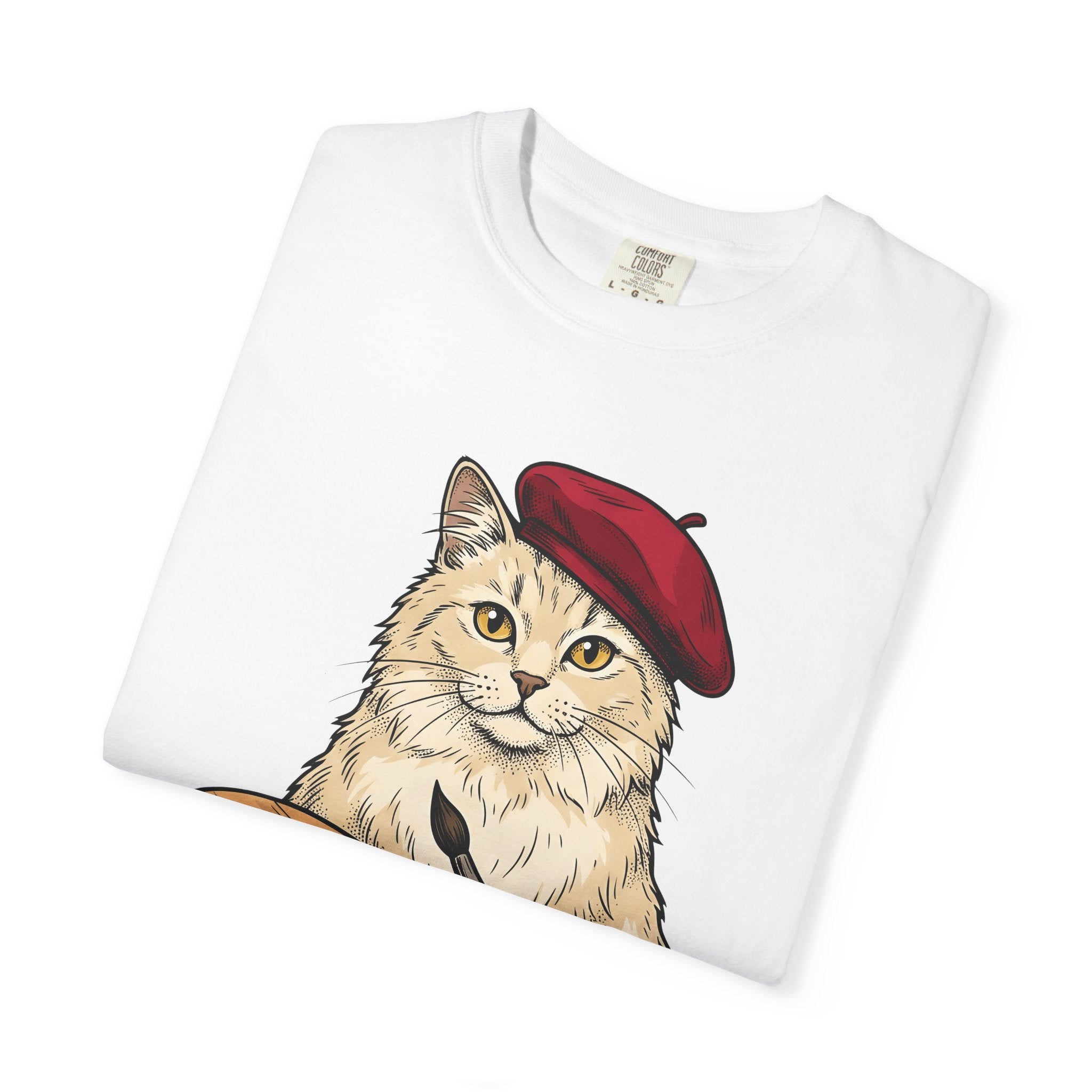 Art Cat Shirt Cat Drawing Gift Women Cartoon Tee Kitty T-Shirt Feline Fan Comic Tshirt Sketch Graphic Traditional Paint Tray Tshirt