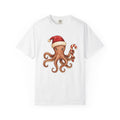 Octopus Christmas Hat Shirt Animals Holiday Gift Women Paint Tee Cephalopod T-Shirt Creature Fan Watercolor Tshirt Christmas Graphic Doodle