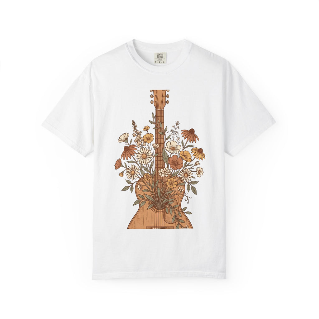 Floral Guitar Art Shirt Cowgirl Melody Gift Women Western Tee Guitar T-Shirt Rodeo Fan Country Tshirt Song Graphic Sketch Wild Blooms Tshirt