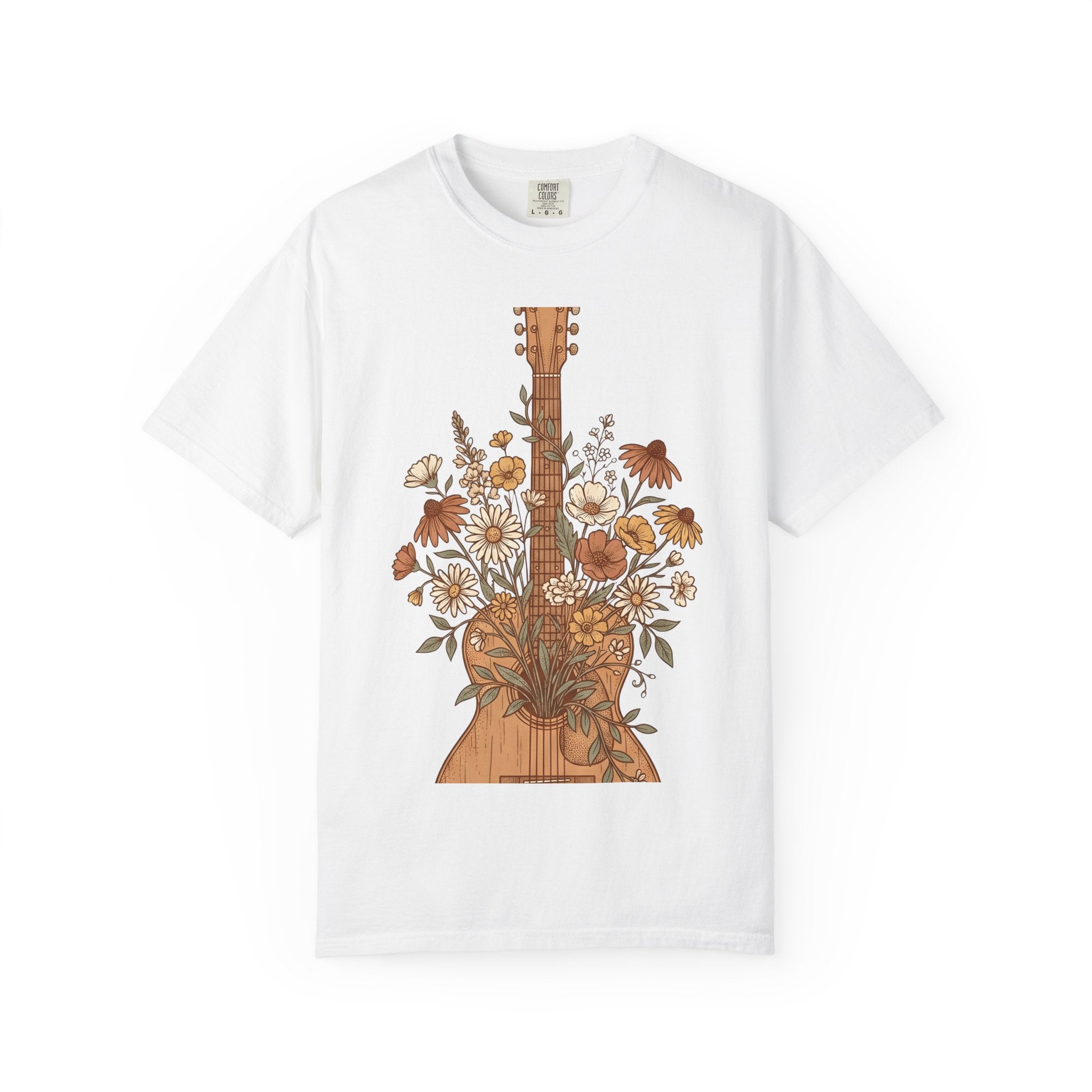 Floral Guitar Art Shirt Cowgirl Melody Gift Women Western Tee Guitar T-Shirt Rodeo Fan Country Tshirt Song Graphic Sketch Wild Blooms Tshirt