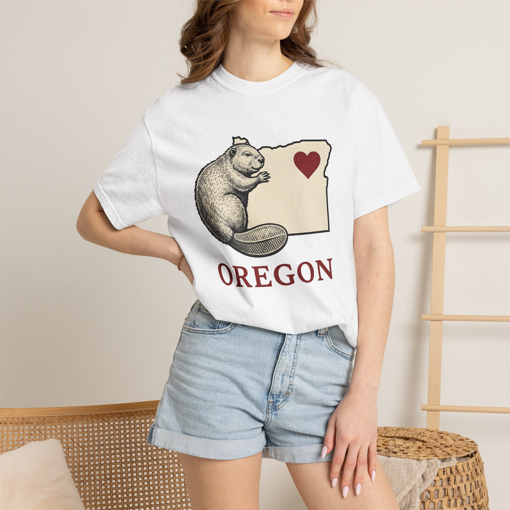 Beaver Illustration Shirt Oregon Wildlife Gift Women Sketch Tee Beaver T-Shirt Pacific Northwest Fan Dam Graphic Retro Love Symbol Tshirt