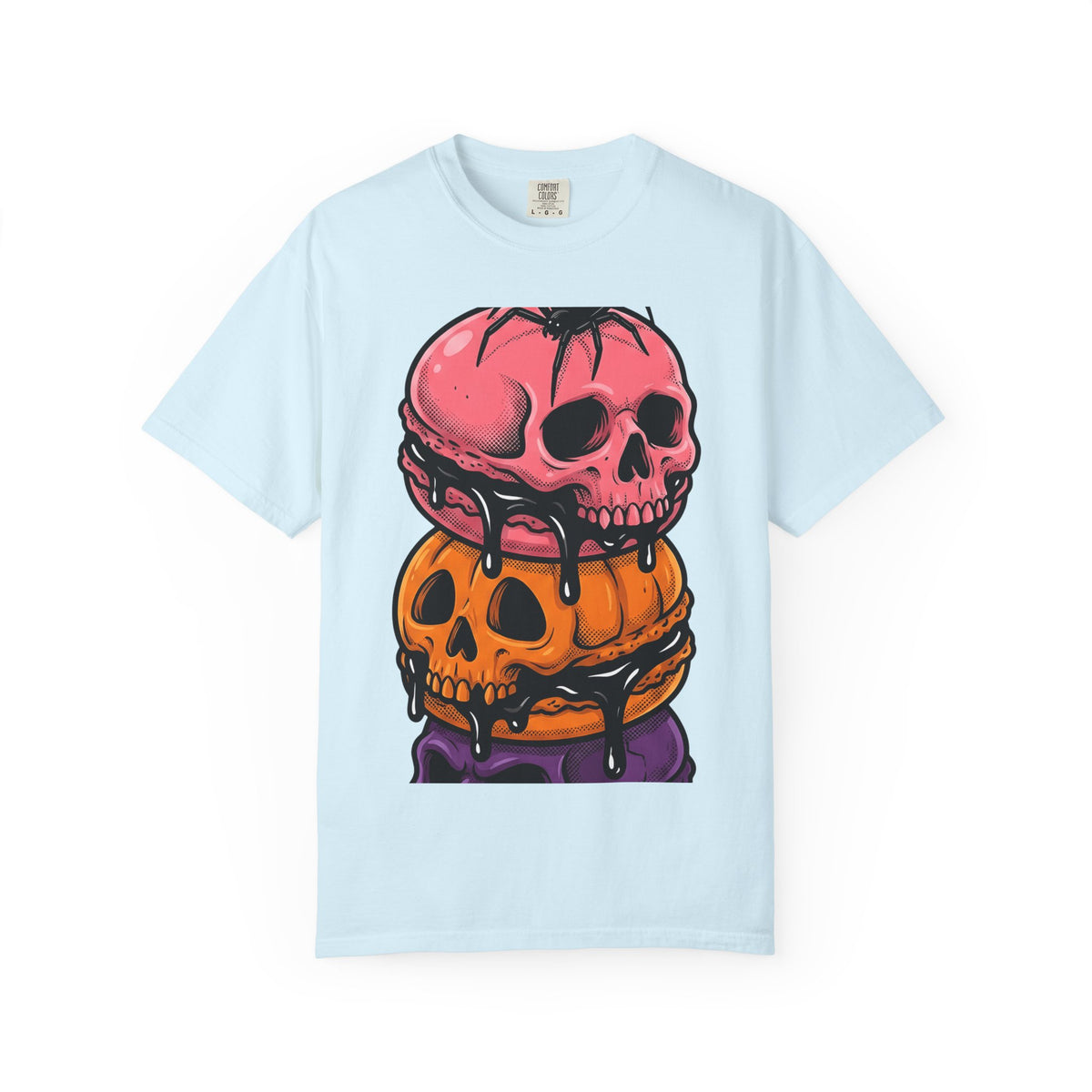 Skull Macarons Shirt Desserts Halloween Gift Women Bold Graphic Tee Macaron T-Shirt Pastry Fan Graphic Tshirt Spooky Graphic Retro Spider