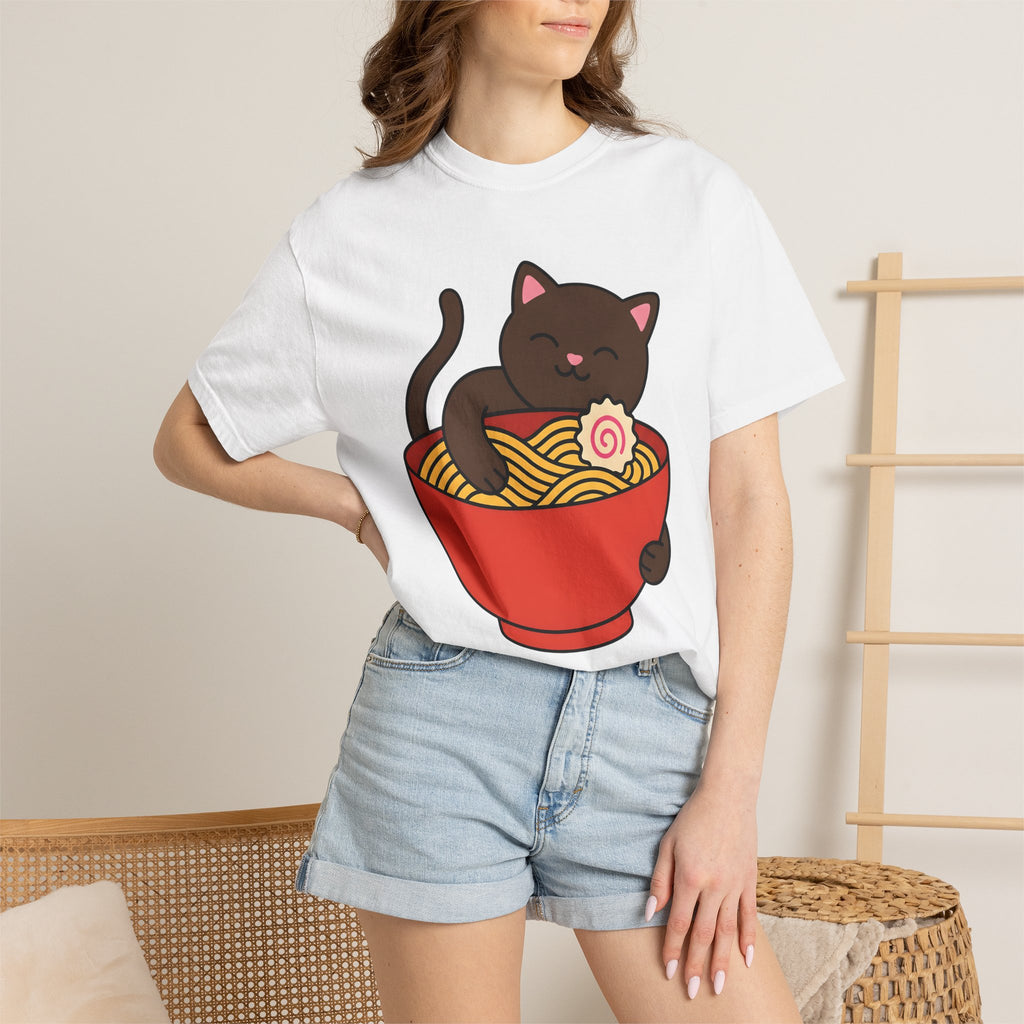 Feline Ramen Dish Shirt Cat Meals Gift Women Chibi Tee Ramen Bowl T-Shirt Kitty Fan Cute Tshirt Food Graphic Animation Spaghetti Tshirt