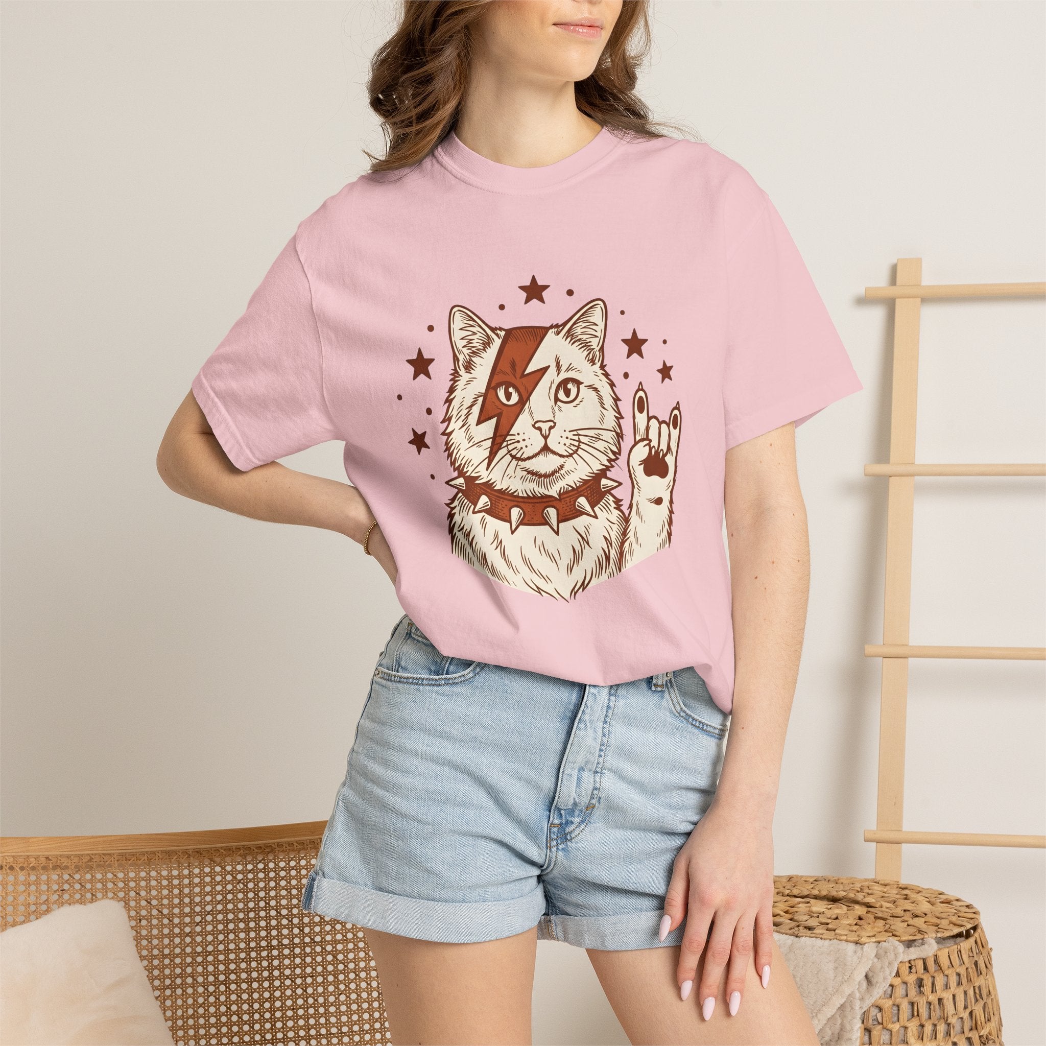 Stone Kitty Shirt Cat Concert Gift Women Classic Tee Kitty T-Shirt Cat Fan Retro Tshirt Festival Graphic Outline Shining Stars Tshirt