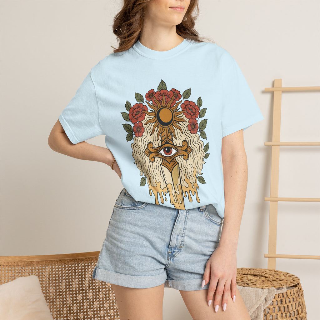 Eye Knife Sun Shirt Boho Chic Spirituality Gift Women Traditional Tee Symbol T-Shirt Bohemian Enthusiast Classic Tshirt Mystical Graphic