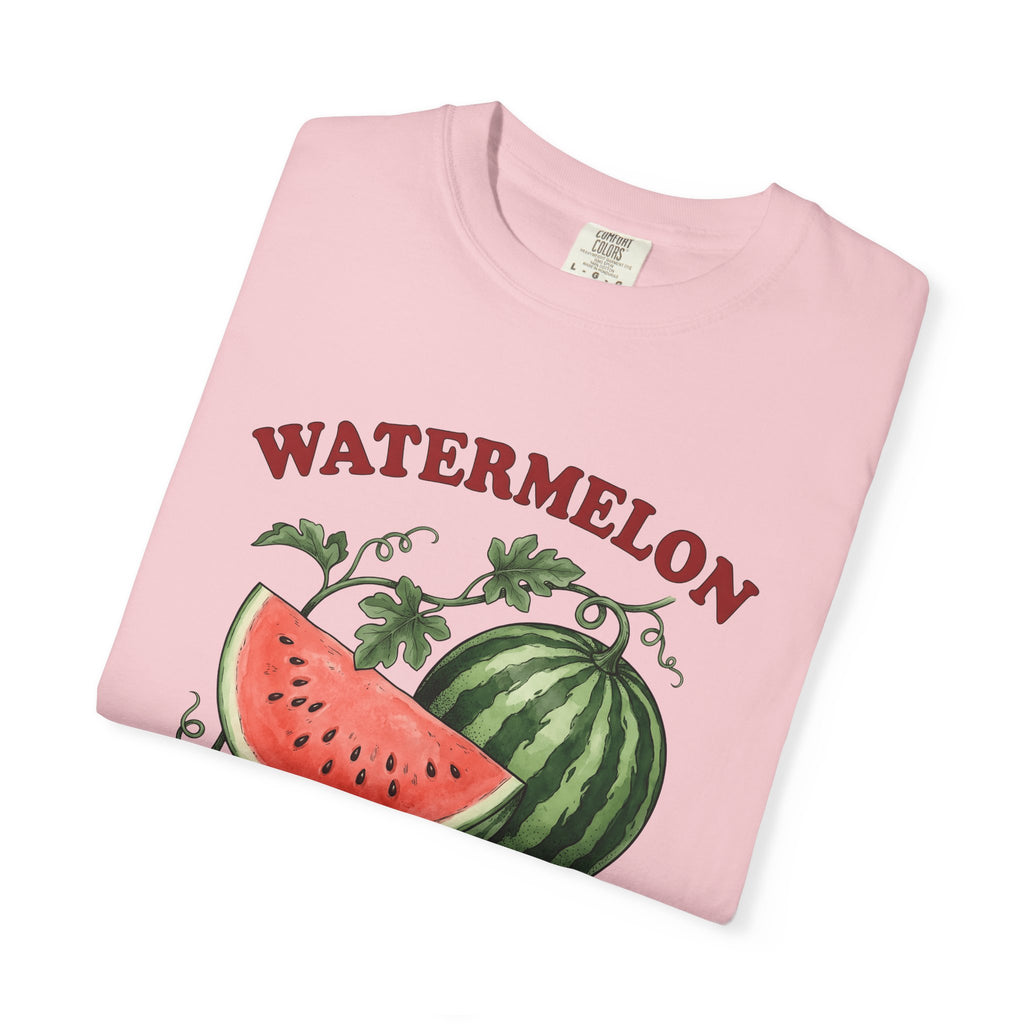 Watermelon Slice Shirt Fruit Vacation Gift Women Cartoon Tee Melon T-Shirt Produce Fan Citrus Tshirt Holiday Graphic Line Art Green Leaves