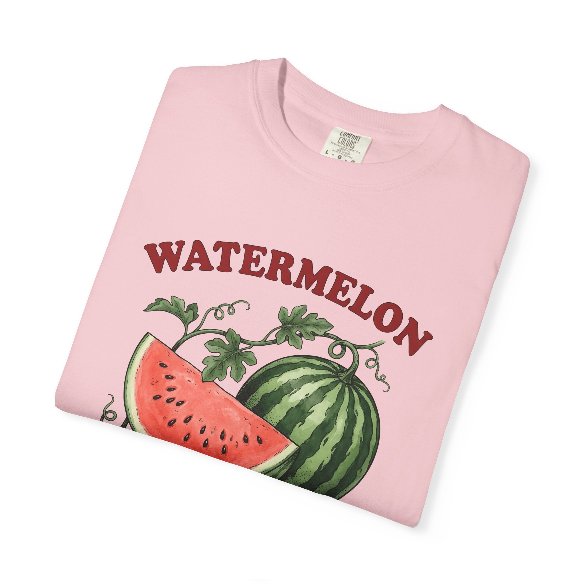 Watermelon Slice Shirt Fruit Vacation Gift Women Cartoon Tee Melon T-Shirt Produce Fan Citrus Tshirt Holiday Graphic Line Art Green Leaves