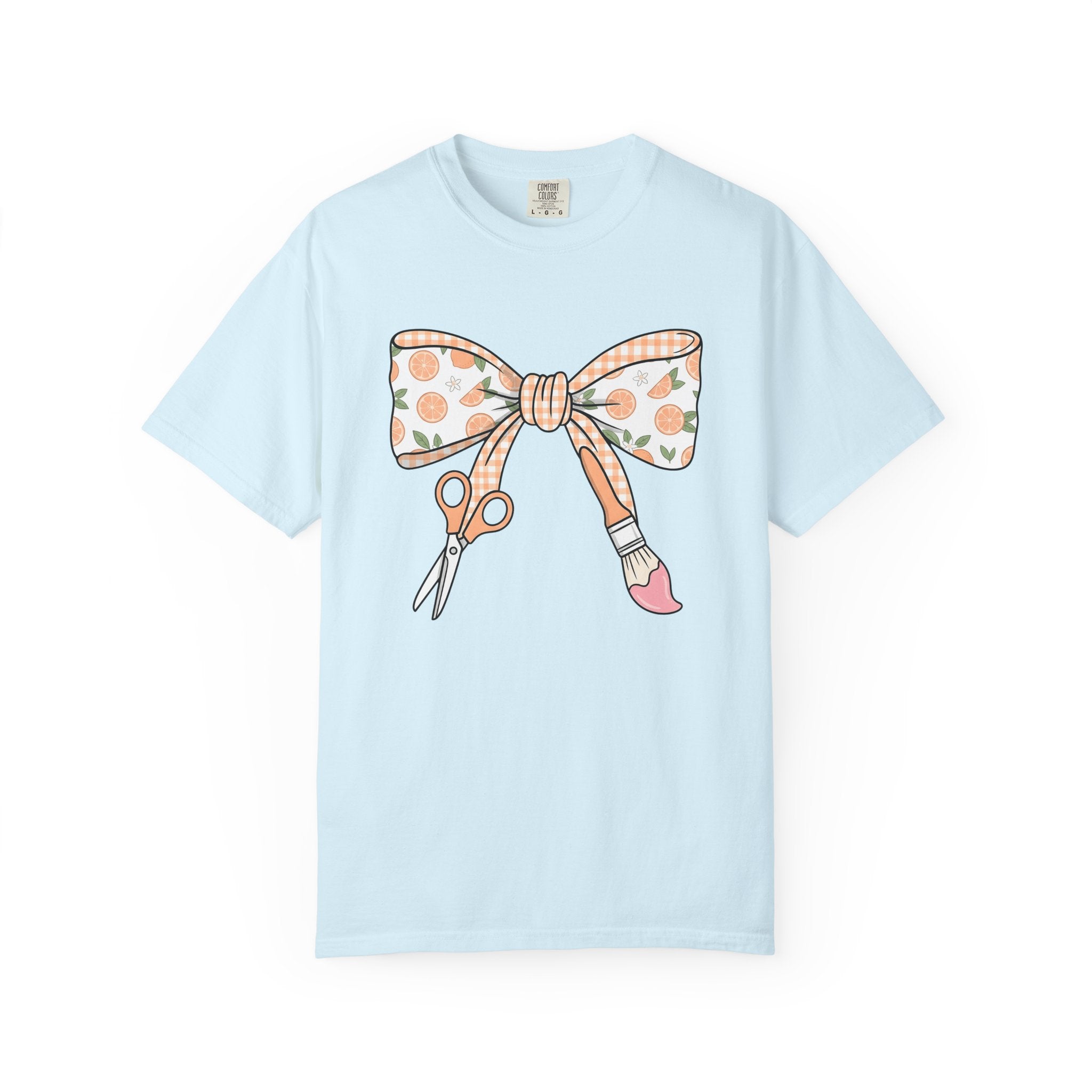 Bow Shears Paint Brush Shirt Teachers Crafting Gift Women Sweet Tee Art Supplies T-Shirt Educator Enthusiast Cute Tshirt Crafting Graphic