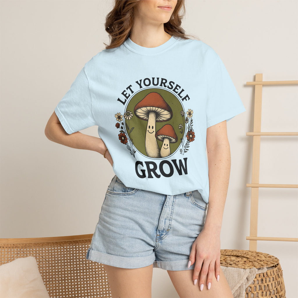 Joyful Fungi Shirt Cute Flora Gift Women Sketch Tee Mushroom T-Shirt Adorable Fan Illustration Design Nostalgic Garden Blooms Tshirt