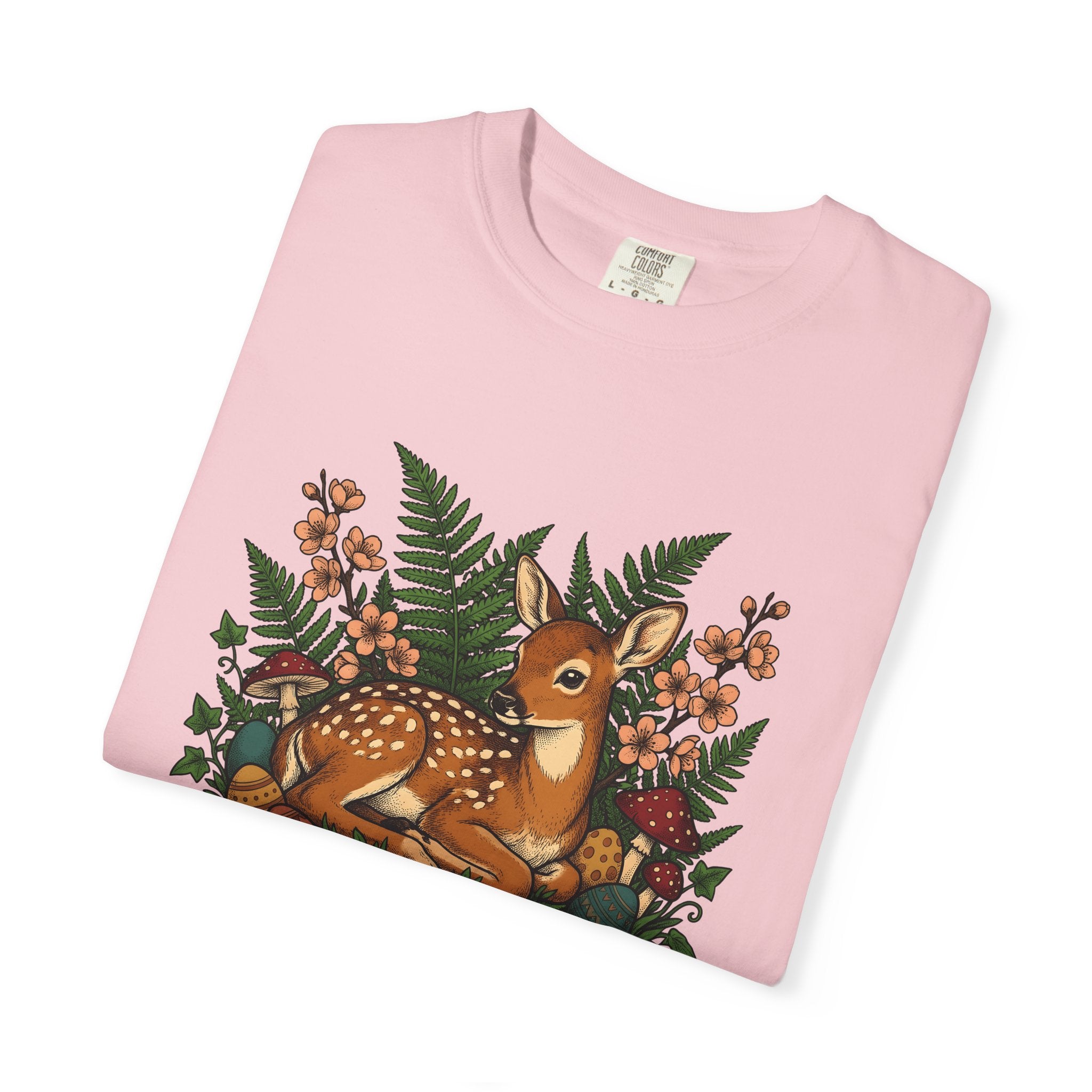 Doe Shirt Easter Trees Gift Women Leaf Tee Deer T-Shirt Easter Fan Foliage Tshirt Forest Graphic Sketch Decorated Eggs Tshirt
