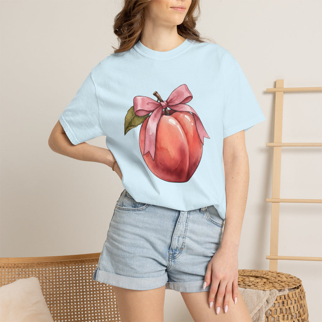 Peach Bow Shirt Cute Harvest Gift Women Ink Tee Bow T-Shirt Kawaii Fan Tattoo Tshirt Autumn Graphic Pencil Foliage Tshirt