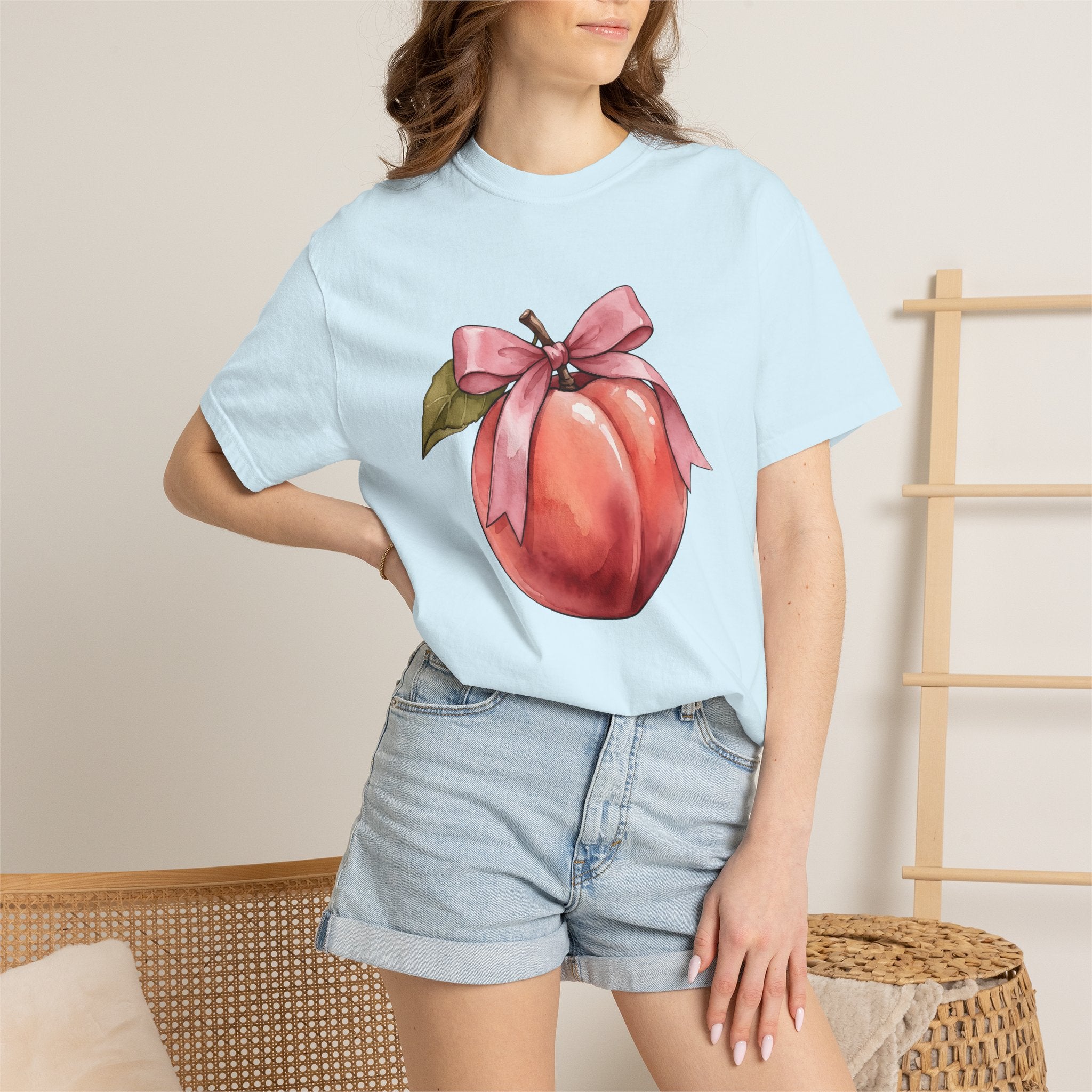 Peach Bow Shirt Cute Harvest Gift Women Ink Tee Bow T-Shirt Kawaii Fan Tattoo Tshirt Autumn Graphic Pencil Foliage Tshirt