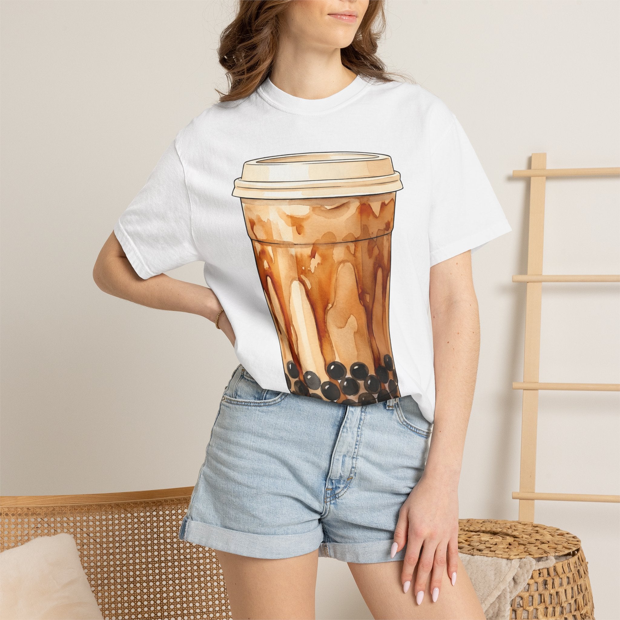 Bubble Tea Shirt Drinks Foodie Gift Women Watercolor Tee Boba T-Shirt Beverage Fan Tea Graphic Minimal Boba Pearls Tshirt