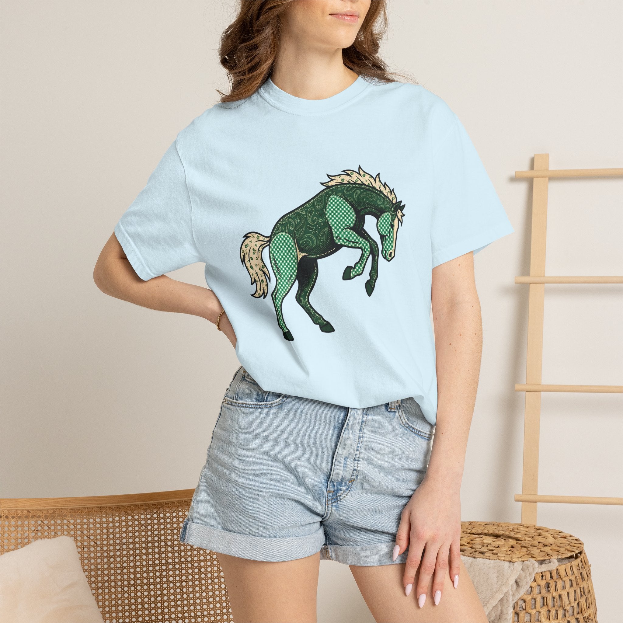Spotted Horse Shirt St Patrick's Day Horse Gift Women Rustic Tee Pinto T-Shirt St Patricks Fan Vintage Tshirt Equine Graphic Retro Clover