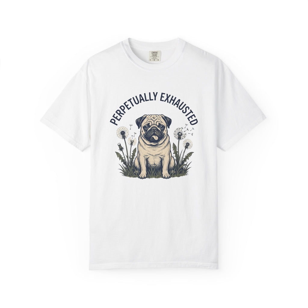 Pug Dog Shirt Dog Humor Gift Women Hand Drawn Tee Puggle T-Shirt Dog Fan Illustrated Graphic Tshirt Vintage Dandelions Tshirt