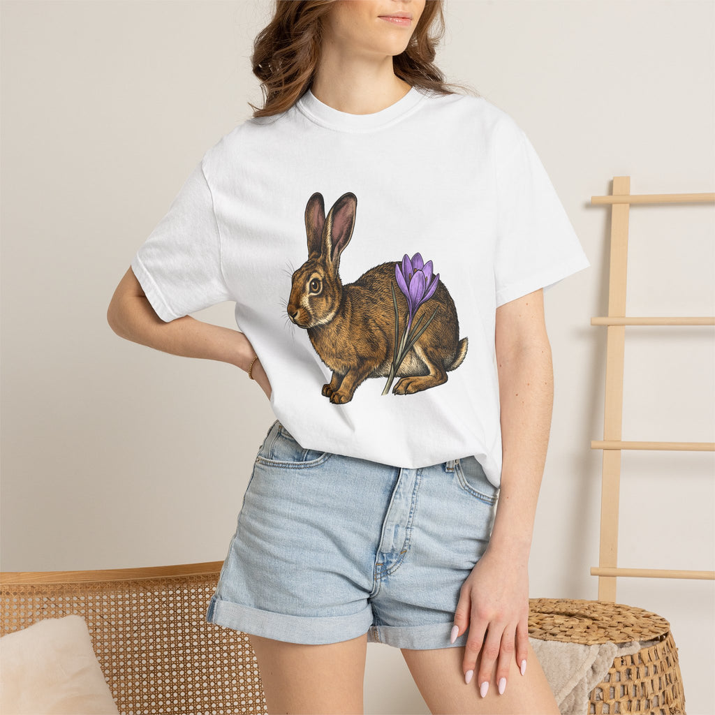 Bunny Rabbit Shirt Spring Celebration Gift Women Shabby Chic Tee Rabbit T-Shirt Springtime Fan Distressed Tshirt Party Graphic Doodle Flower