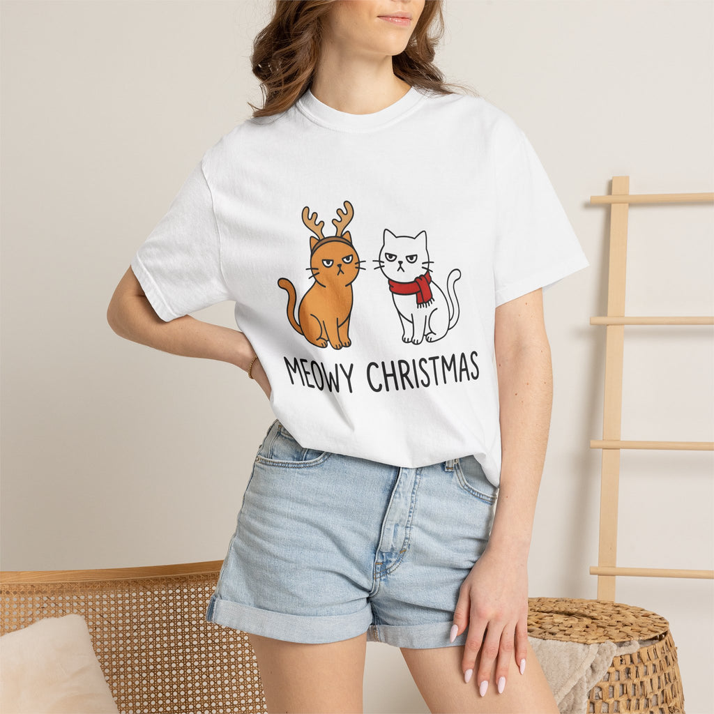 Cat Couple Shirt Christmas Animals Gift Women Comic Tee Kitty Couple T-Shirt Xmas Fan Feline Tshirt Cartoon Graphic Illustration Simple